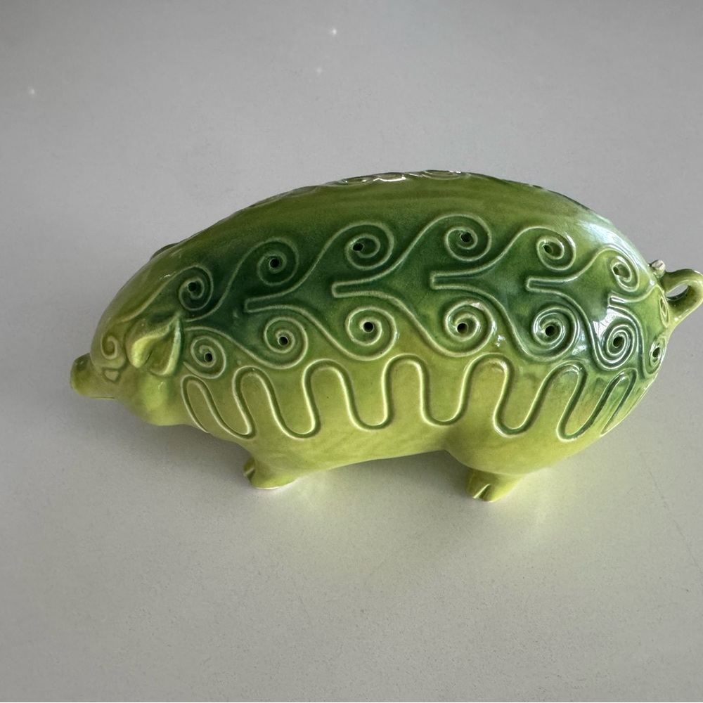 Vintage Artistic Green Ceramic Pig Decor/Toothpick Holder